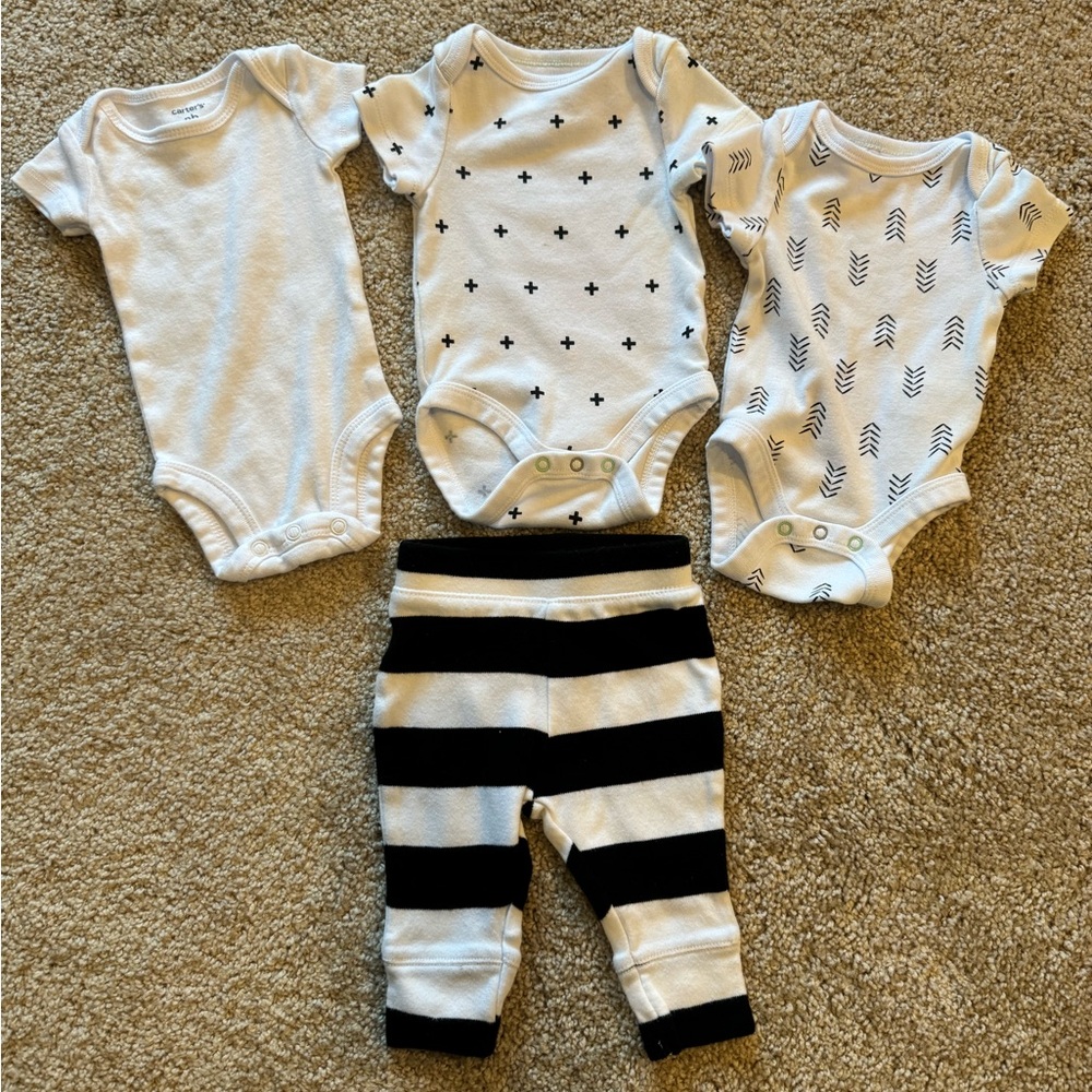 Carters black and white onesies with pants